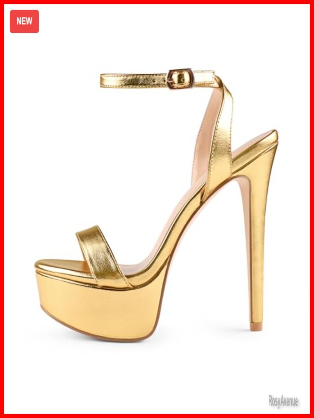 Women's Platform Stiletto Heel Sandals Faux Leather Ankle Strap Heels
